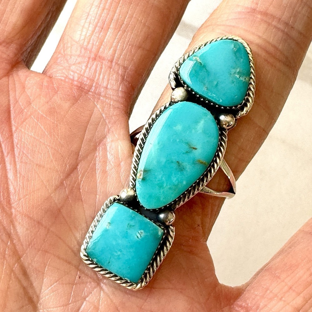 Navajo Arrow Ring Turquoise Sz 7 Sadie Jim Sterling Native American Handmade USA